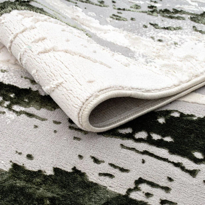 Harmony Modern Abstracts Rug | Washable Modern Rugs Style | Polypropylene + Polyester Area Rug Floor Covering | Indoor Carpet For Living Room Dining Bedroom 240X340cm-White Olv Green