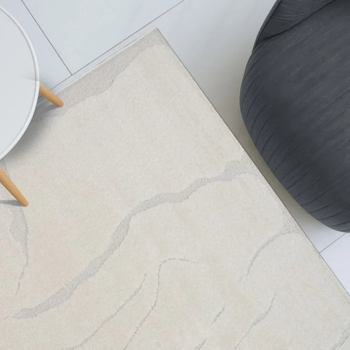 La Perle Modern Abstracts Rug | Washable Modern Rugs Style | Polypropylene + Polyester Area Rug Floor Covering | Indoor Carpet For Living Room Dining Bedroom 160X230cm-White