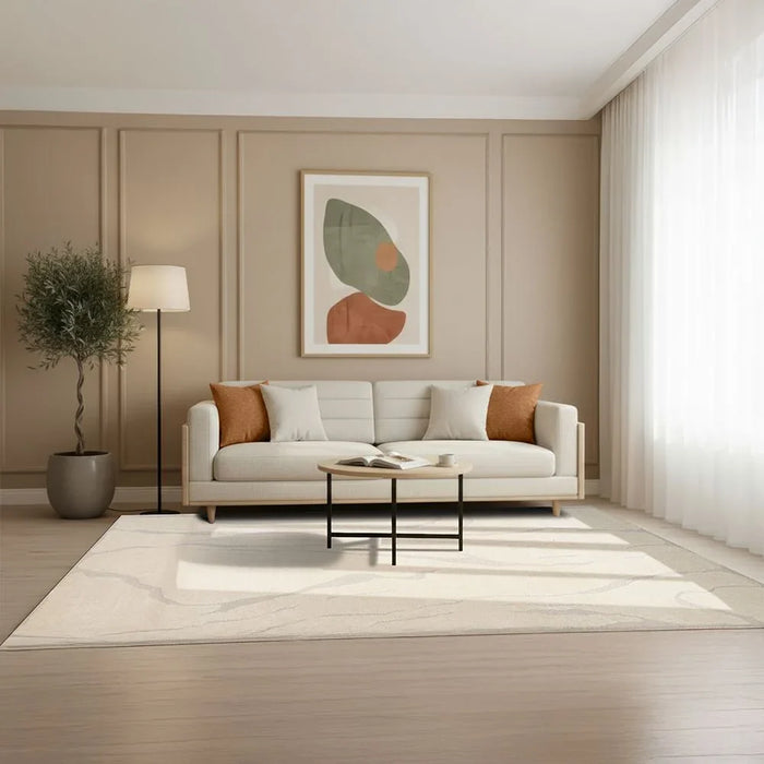 La Perle Modern Abstracts Rug | Washable Modern Rugs Style | Polypropylene + Polyester Area Rug Floor Covering | Indoor Carpet For Living Room Dining Bedroom 160X230cm-White