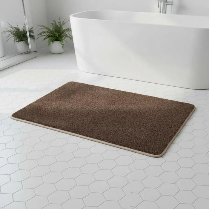 Beluxe Oasis Water Absorbent Micro-Fiber Rubber Bath Mat 50x80cm Tan - Soft, Non-Slip Bathroom Rug For Quick Drying & Comfort - Ideal For Shower & Spa Use