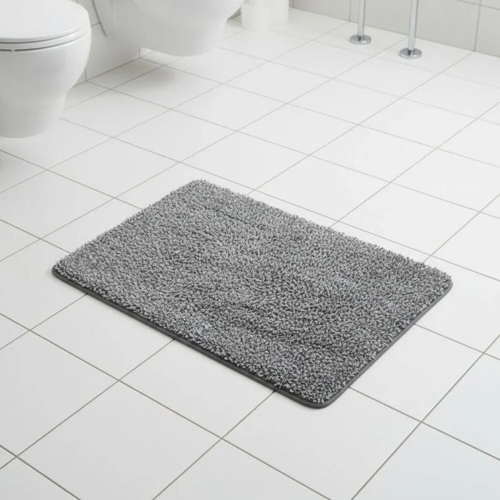 Beluxe Snow Micro-Fiber Rubber Bath Mat 50x80cm - Soft, Absorbent, Non-Slip Bathroom Rug in White and Grey - Ideal For Shower, Bath, and Spa Use