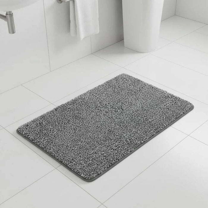 Beluxe Snow Micro-Fiber Rubber Bath Mat 50x80cm - Soft, Absorbent, Non-Slip Bathroom Rug in White and Grey - Ideal For Shower, Bath, and Spa Use