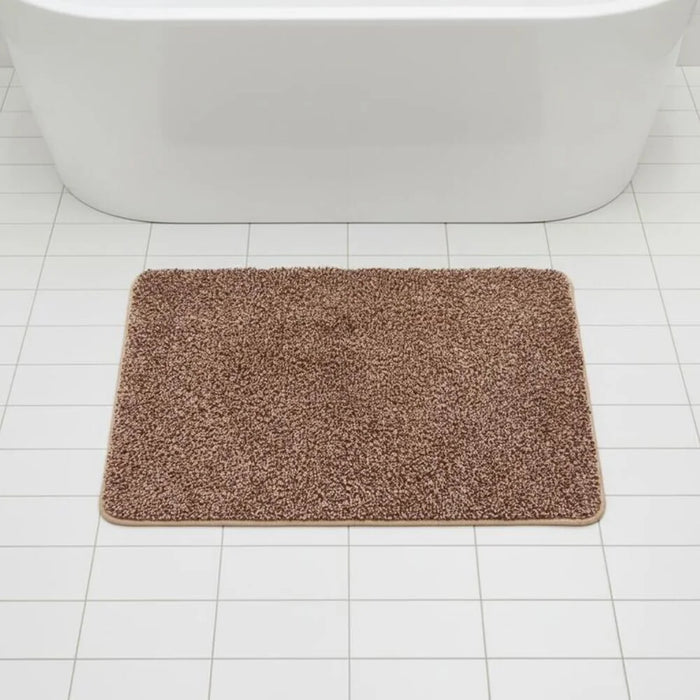Beluxe Snow Micro-Fiber Rubber Bath Mat 50x80cm - Soft, Absorbent, Non-Slip Bathroom Rug in White and Brown - Ideal For Shower, Bath, and Spa Use