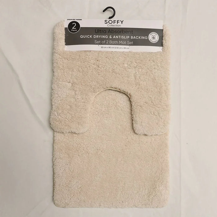 Beluxe Soffy Water Absorbent Anti-Slip Microfiber Bath Mat Set - Cream 80x50cm | Soft, Durable, Non-Slip Bathroom Rug For Ultimate Comfort & Safety