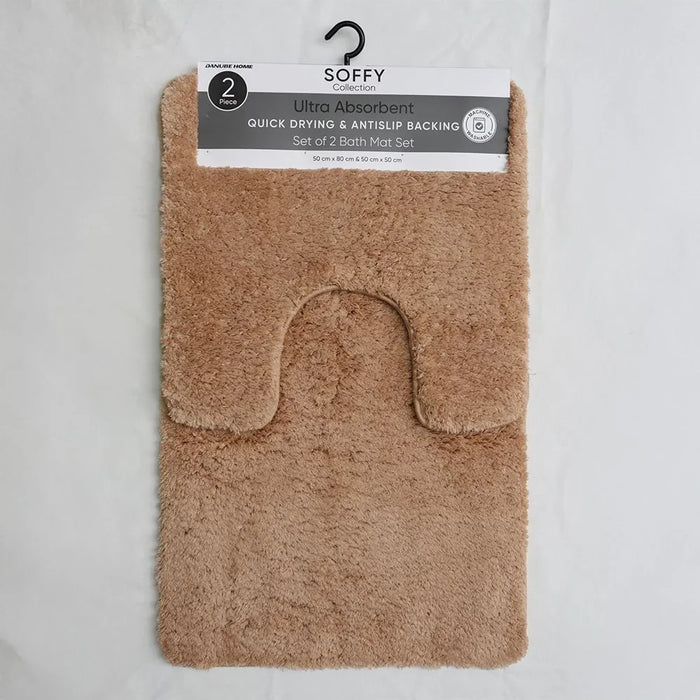 Beluxe Soffy Water Absorbent Anti-Slip Microfiber Bath Mat Set - Beige 80x50cm | Soft, Durable, Non-Slip Bathroom Rug For Ultimate Comfort & Safety