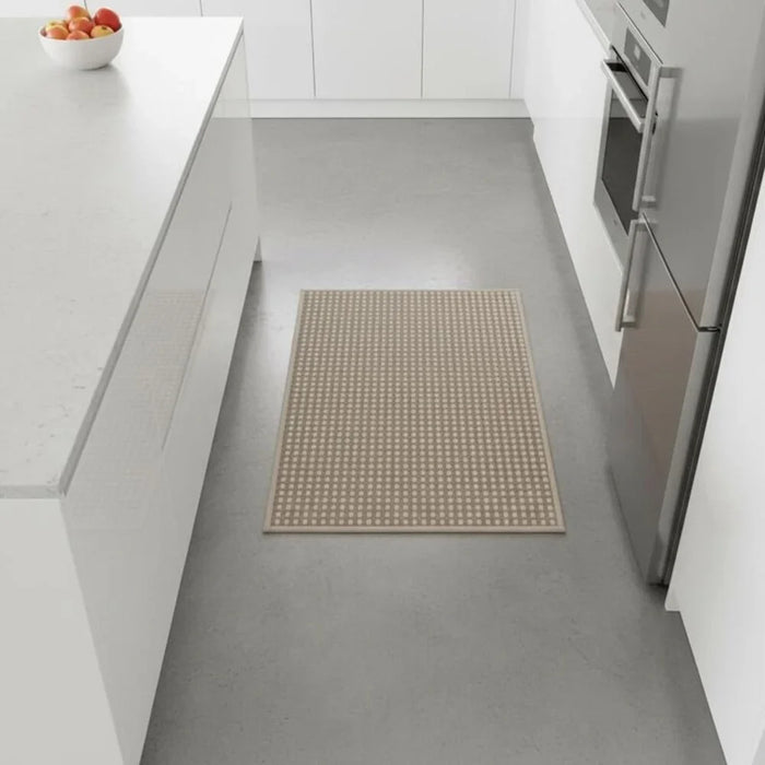 Beluxe Tiko Chenille Woven Fabric Rubber Kitchen/Area Mat 45x75 cm - Light Brown, Non-Slip, Durable Floor Mat For Kitchen, Bathroom, and Home Decor