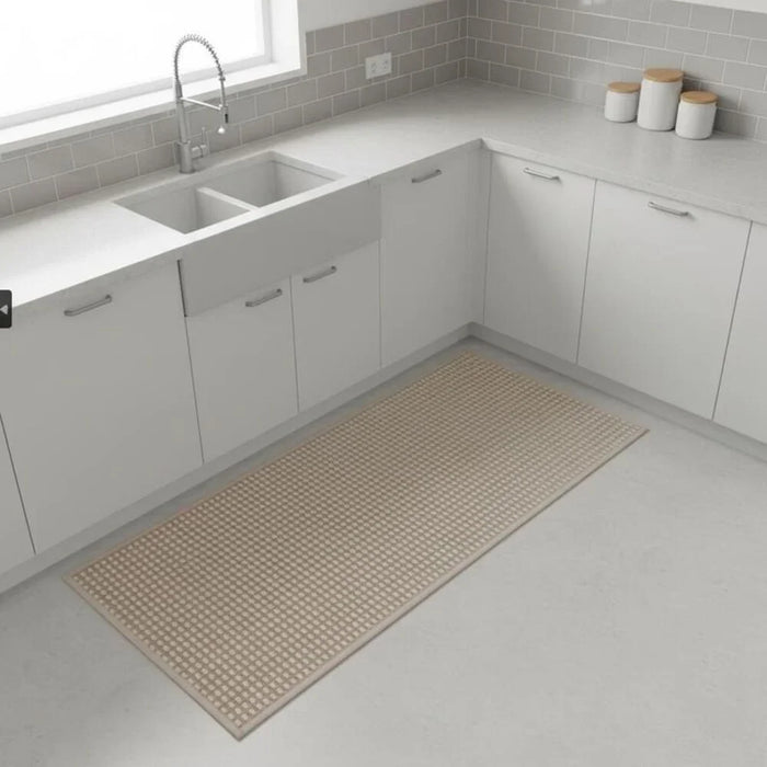 Beluxe Tiko Chenille Woven Fabric Rubber Kitchen/Area Mat 45x120cm - Light Brown, Non-Slip, Water-Resistant, Ideal For High Traffic Areas, Kitchen Rug