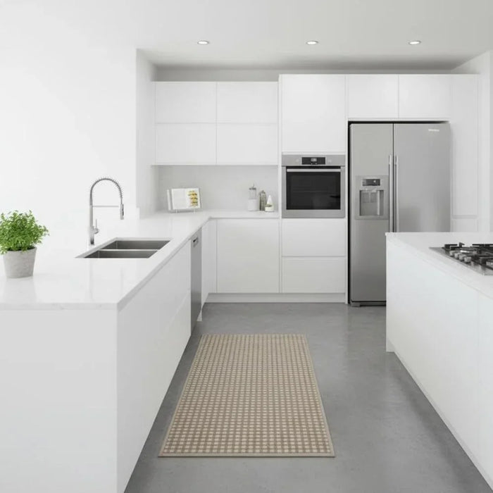 Beluxe Tiko Chenille Woven Fabric Rubber Kitchen/Area Mat 45x120cm - Light Brown, Non-Slip, Water-Resistant, Ideal For High Traffic Areas, Kitchen Rug