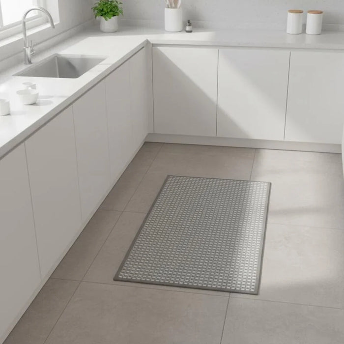 Beluxe Tiko Chenille Woven Fabric Rubber Kitchen/Area Mat 45x75 cm - Grey | Non-Slip, Durable Floor Mat For Kitchen, Bathroom & Entryway | Stylish Home Decor