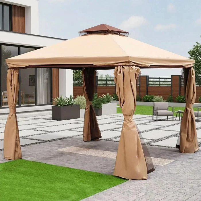 Sandra Gazebo Aluminium Frame Patio Tent Canopy For Garden With Mosquito Net Beige 300x300cm