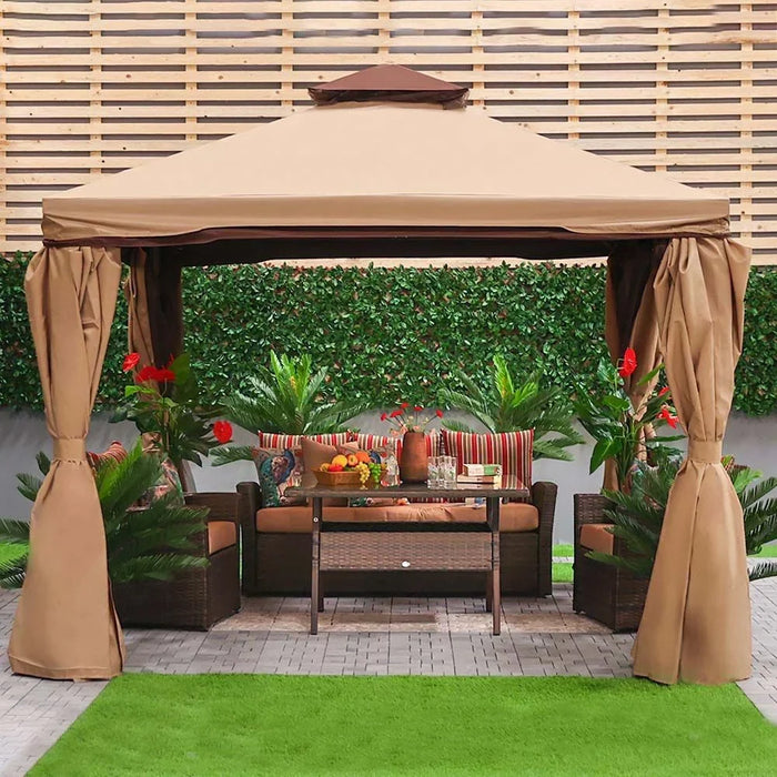Sandra Gazebo Aluminium Frame Patio Tent Canopy For Garden With Mosquito Net Beige 300x300cm