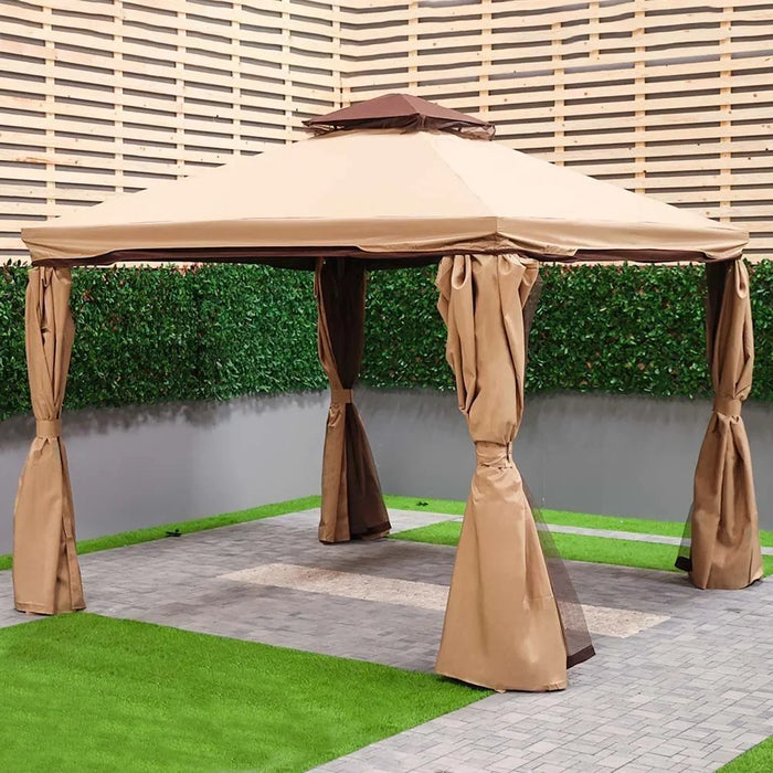 Sandra Gazebo Aluminium Frame Patio Tent Canopy For Garden With Mosquito Net Beige 300x300cm