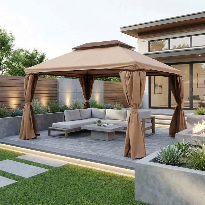 Roma Gazebo Aluminium Frame Patio Tent Canopy For Garden With Mosquito Net Beige 300x400cm