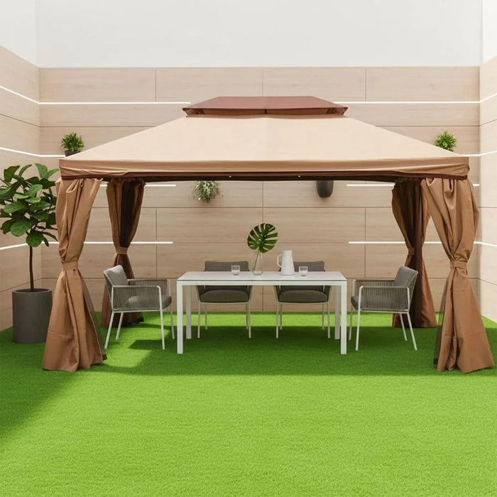 Roma Gazebo Aluminium Frame Patio Tent Canopy For Garden With Mosquito Net Beige 300x400cm