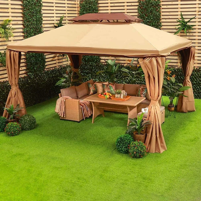 Roma Gazebo Aluminium Frame Patio Tent Canopy For Garden With Mosquito Net Beige 300x400cm