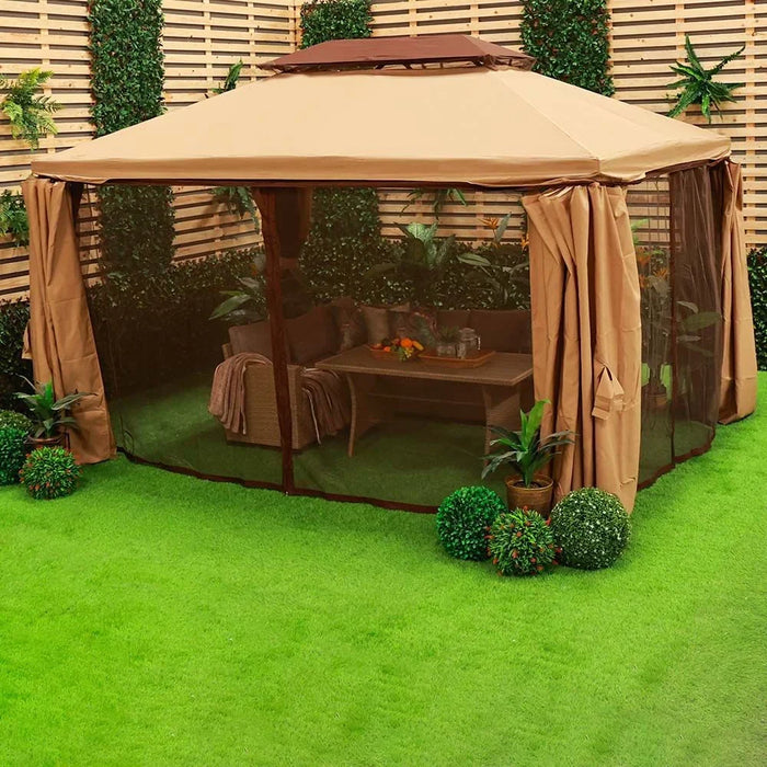 Roma Gazebo Aluminium Frame Patio Tent Canopy For Garden With Mosquito Net Beige 300x400cm