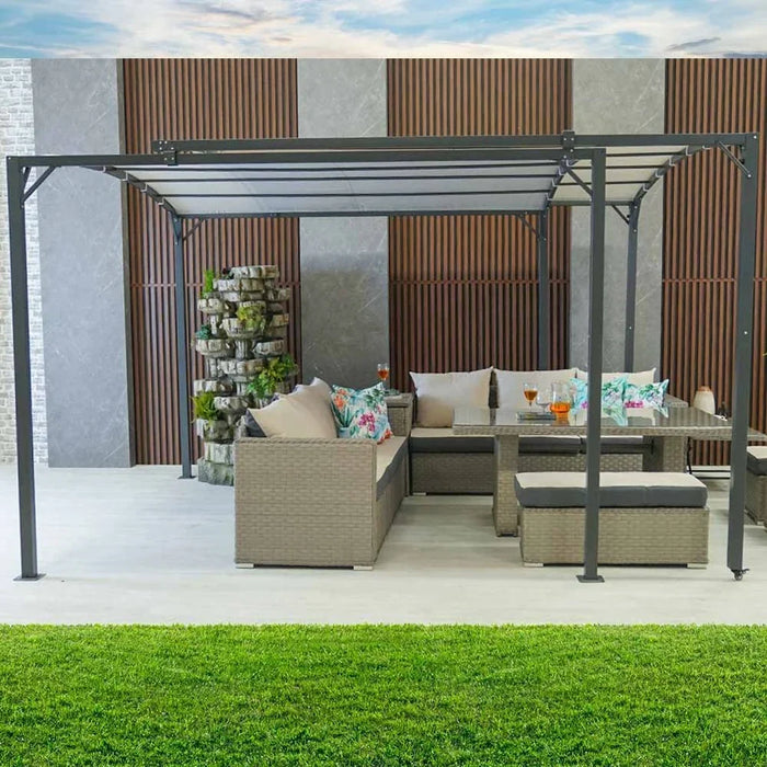 Metal Gazebo Steel Frame With Polyester Roof Rectangle Shape Without Curtain Water And UV Resistant Garden Patio Canopy Modern Outdoor Furniture 5.4x3m Grey