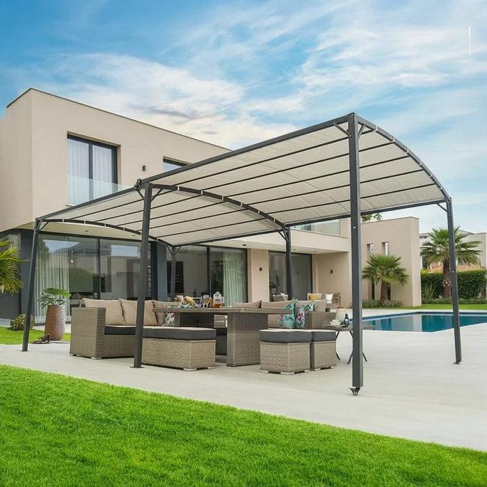 Metal Gazebo Steel Frame With Polyester Roof Rectangle Shape Without Curtain Water And UV Resistant Garden Patio Canopy Modern Outdoor Furniture 5.4x3m Grey