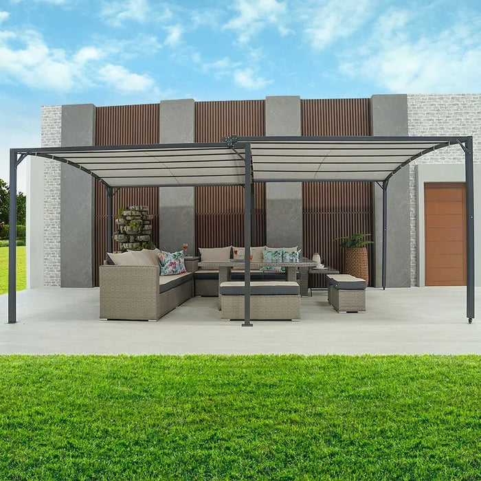 Metal Gazebo Steel Frame With Polyester Roof Rectangle Shape Without Curtain Water And UV Resistant Garden Patio Canopy Modern Outdoor Furniture 5.4x3m Grey