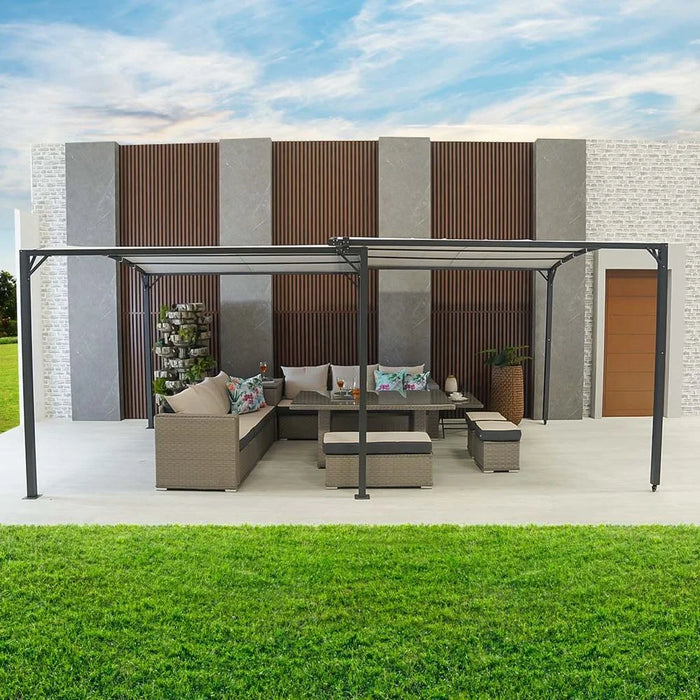 Metal Gazebo Steel Frame With Polyester Roof Rectangle Shape Without Curtain Water And UV Resistant Garden Patio Canopy Modern Outdoor Furniture 5.4x3m Grey