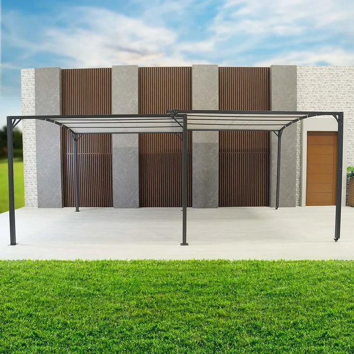 Metal Gazebo Steel Frame With Polyester Roof Rectangle Shape Without Curtain Water And UV Resistant Garden Patio Canopy Modern Outdoor Furniture 5.4x3m Grey