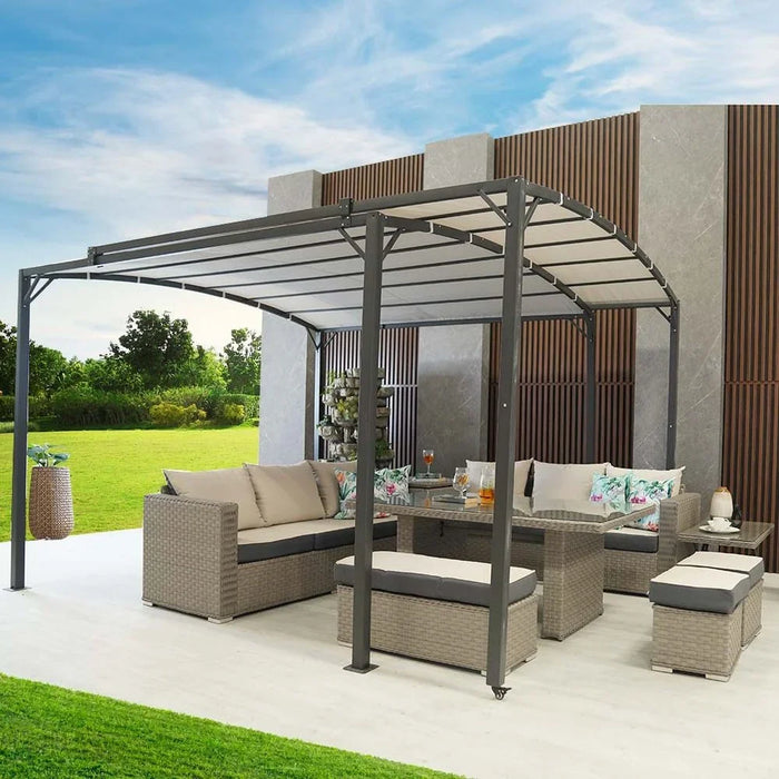 Metal Gazebo Steel Frame With Polyester Roof Rectangle Shape Without Curtain Water And UV Resistant Garden Patio Canopy Modern Outdoor Furniture 5.4x3m Grey
