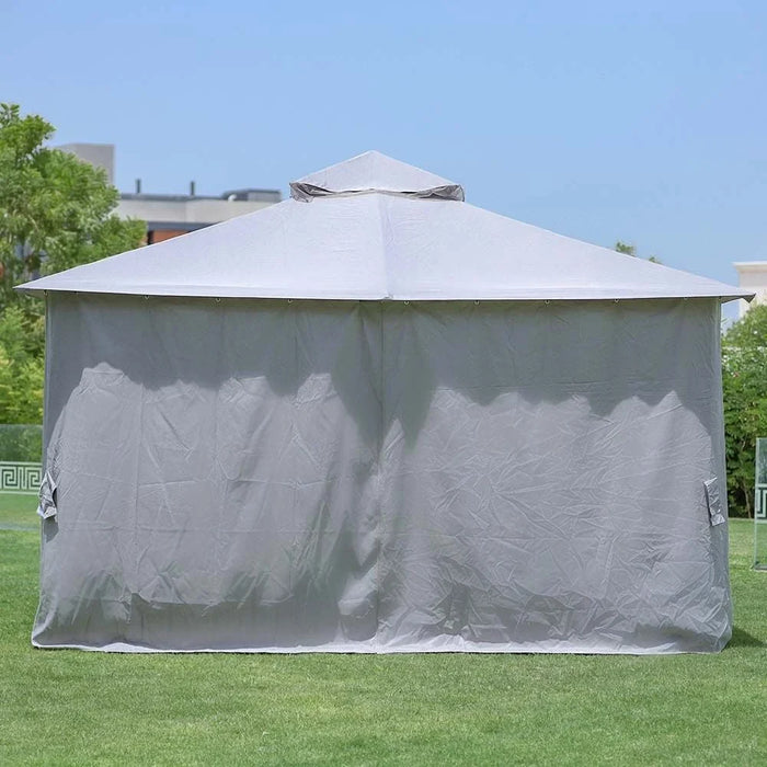 Miraj Gazebo Steel Frame With Polyester Roof Square Shape With Curtain And Net UV Resistant Garden Patio Canopy Modern Outdoor Furniture 4x4m Beige