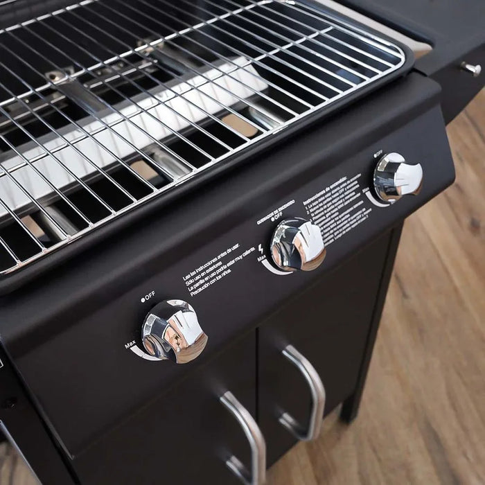 4 Burner Gas BBQ Grill With Wheels Movable Barbecue Grill Portable Cart Style Gas BBQ Griller For Patio Lawn Garden Picnic Camping L 107x53x95.5 cm Black