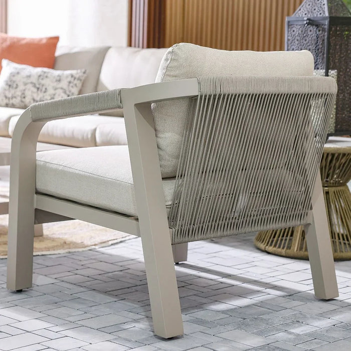 Manchester 5 Seater Outdoor Sofa Set Aluminum Frame Garden Furniture Modern Design Lounge Sofa Sets 4 Pieces Outdoor Seating Table And Chairs Set For Patio Balcony Lawn Yard Beige