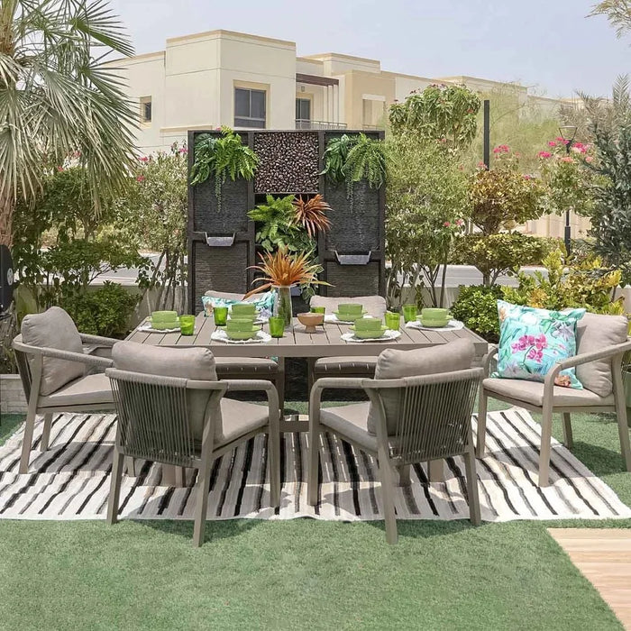 Manchester 7 Piece Outdoor Dining Set Water Resistant Garden Patio Dining Sets 6 Seater All Weather Aluminum/Round Rope Patio Modern Outdoor Furniture Set For Lawn Garden Yard Grey