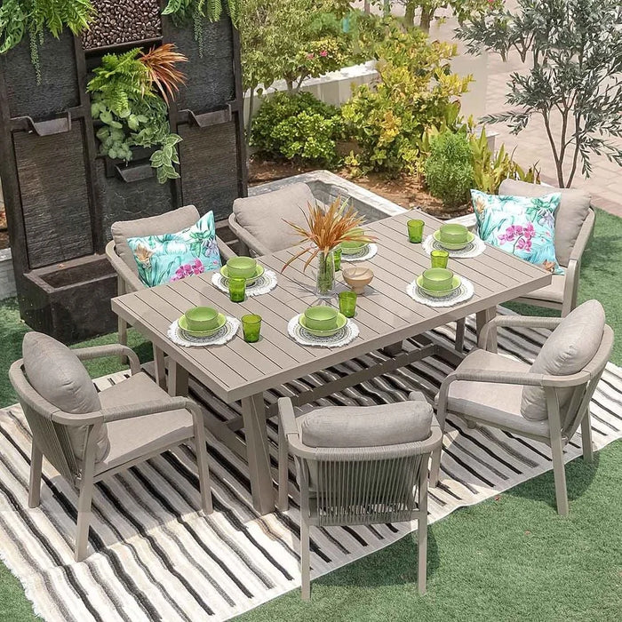 Manchester 7 Piece Outdoor Dining Set Water Resistant Garden Patio Dining Sets 6 Seater All Weather Aluminum/Round Rope Patio Modern Outdoor Furniture Set For Lawn Garden Yard Grey