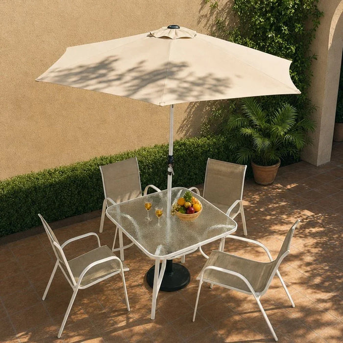 Eve 5 Pieces Outdoor Dining Set Water Resistant Garden Patio Dining Sets 4 Seater All Weather Steel Tempered Glass Patio Modern Outdoor Furniture Set For Lawn Garden Yard White