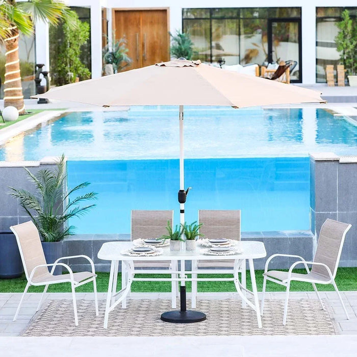 Eve 7 Piece Outdoor Dining Set Water Resistant Garden Patio Dining Sets 6 Seater All Weather Steel Tempered Glass Patio Modern Outdoor Furniture Set For Lawn Garden Yard Light Brown