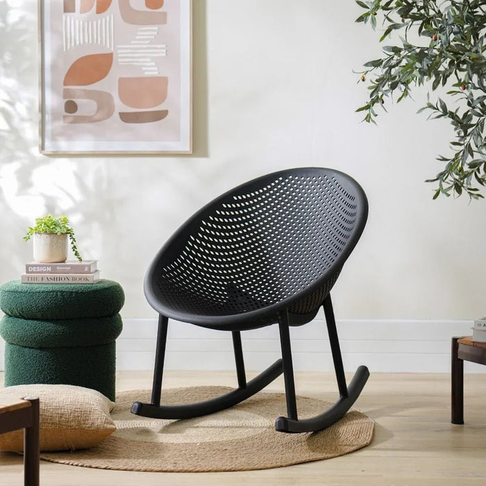 Rayan 1-Seater Balcony Rocking Chair | All Weather 1 Piece Relaxing Chair | Modern Design Furniture For Balcony Outdoor Garden Seating Terrace Lawn Patio Poolside - Black