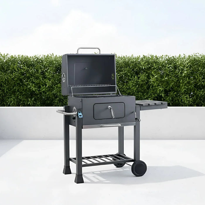 Trolley Charcoal Barbecue Grill Bbq Outdoor Patio Garden With Side Trays And Storage Shelf Barbecue Pits