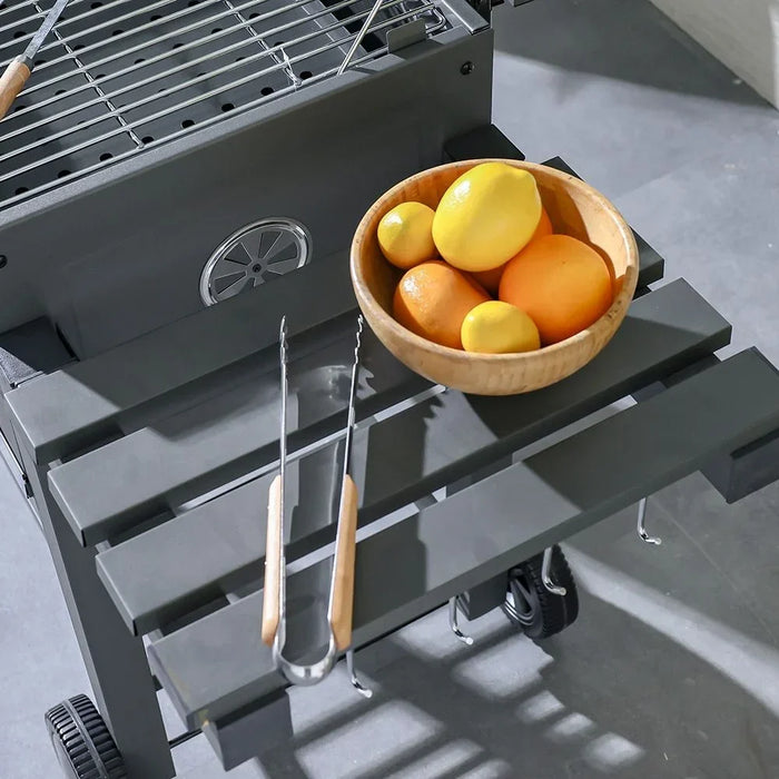Trolley Charcoal Barbecue Grill Bbq Outdoor Patio Garden With Side Trays And Storage Shelf Barbecue Pits