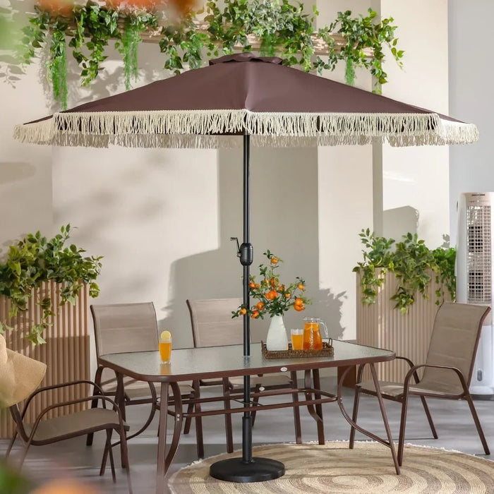 Oasis Umbrella With Tassel Without Base 2.7m Adjustable Patio Parasol | Modern Design Outdoor Sun Shade Waterproof Canopy With UV Protection For Balcony Beach Pool 270x270 Cm - Coffee