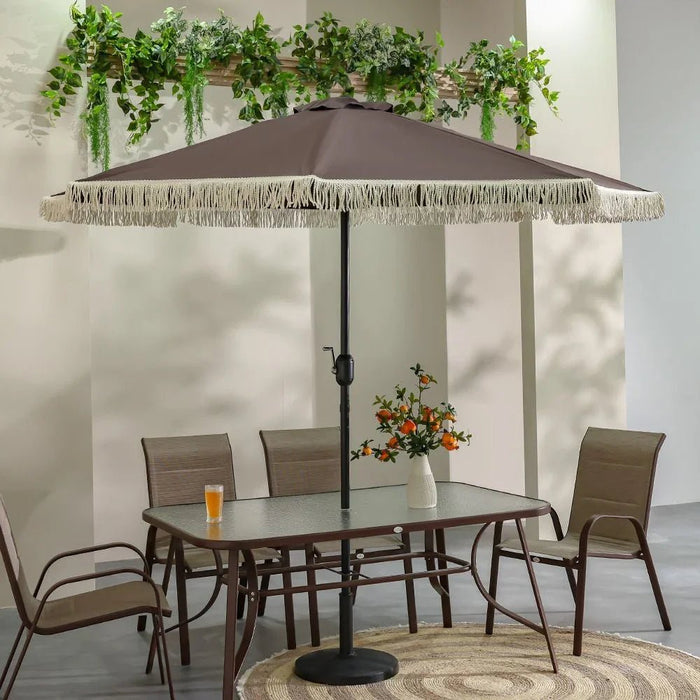 Oasis Umbrella With Tassel Without Base 2.7m Adjustable Patio Parasol | Modern Design Outdoor Sun Shade Waterproof Canopy With UV Protection For Balcony Beach Pool 270x270 Cm - Coffee
