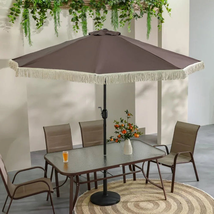 Oasis Umbrella With Tassel Without Base 2.7m Adjustable Patio Parasol | Modern Design Outdoor Sun Shade Waterproof Canopy With UV Protection For Balcony Beach Pool 270x270 Cm - Coffee