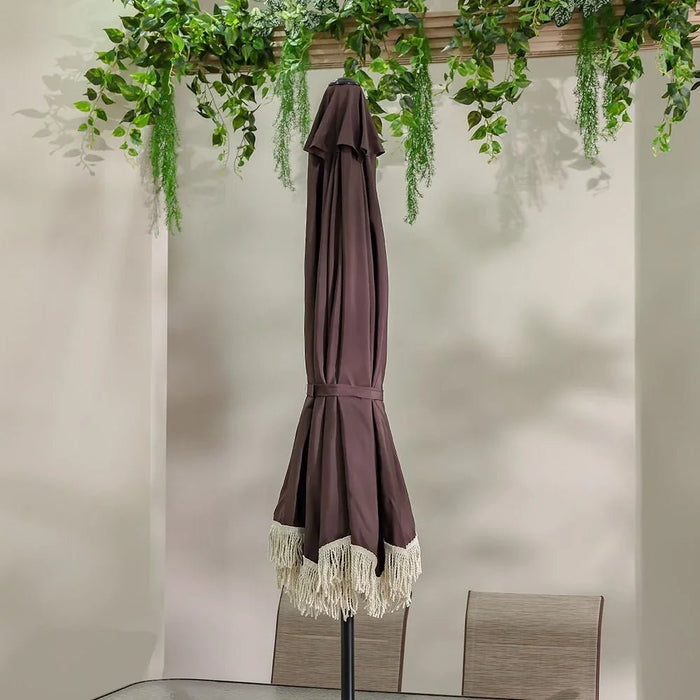 Oasis Umbrella With Tassel Without Base 2.7m Adjustable Patio Parasol | Modern Design Outdoor Sun Shade Waterproof Canopy With UV Protection For Balcony Beach Pool 270x270 Cm - Coffee