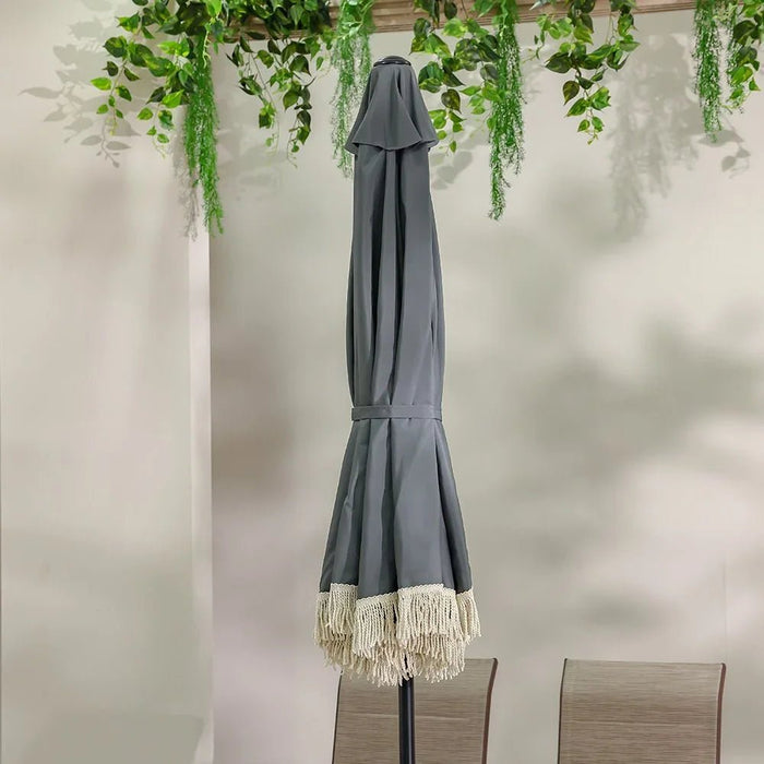 Oasis Umbrella With Tassel Without Base 2.7m Adjustable Patio Parasol | Modern Design Outdoor Sun Shade Waterproof Canopy With UV Protection For Balcony Beach Pool 270x270 Cm - Grey
