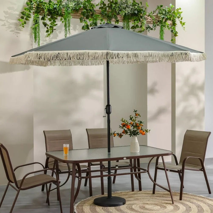 Oasis Umbrella With Tassel Without Base 2.7m Adjustable Patio Parasol | Modern Design Outdoor Sun Shade Waterproof Canopy With UV Protection For Balcony Beach Pool 270x270 Cm - Grey
