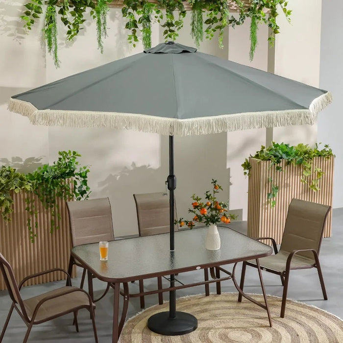 Oasis Umbrella With Tassel Without Base 2.7m Adjustable Patio Parasol | Modern Design Outdoor Sun Shade Waterproof Canopy With UV Protection For Balcony Beach Pool 270x270 Cm - Grey