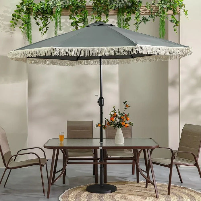 Oasis Umbrella With Tassel Without Base 2.7m Adjustable Patio Parasol | Modern Design Outdoor Sun Shade Waterproof Canopy With UV Protection For Balcony Beach Pool 270x270 Cm - Grey