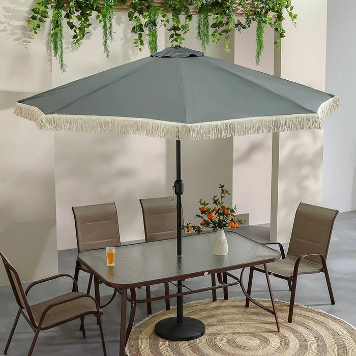 Oasis Umbrella With Tassel Without Base 2.7m Adjustable Patio Parasol | Modern Design Outdoor Sun Shade Waterproof Canopy With UV Protection For Balcony Beach Pool 270x270 Cm - Grey