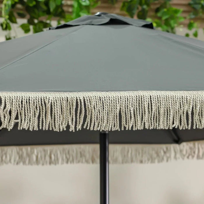 Oasis Umbrella With Tassel Without Base 2.7m Adjustable Patio Parasol | Modern Design Outdoor Sun Shade Waterproof Canopy With UV Protection For Balcony Beach Pool 270x270 Cm - Grey