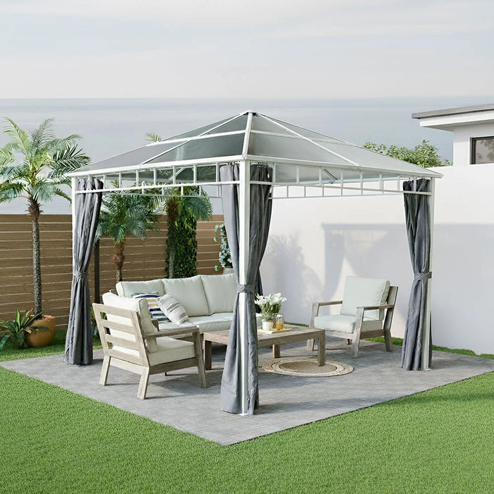 Deora Gazebo 3X3M  | Steel Frame | Without Seating    | Weather Resistant Garden Canopy  | Modern Design Outdoor Furniture | Size L300xW300xH270cm-White