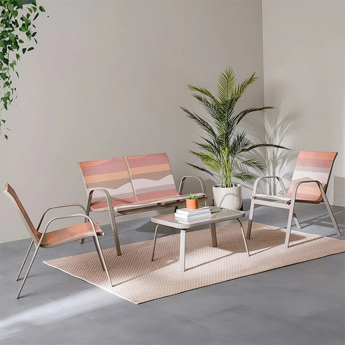Mabel 4-Seater Outdoor Sofa Set | Steel Frame Garden Furniture | Modern Design Patio Sofaset | Outdoor Seating Table And Chairs For Lawn Garden-Taupe/Pink