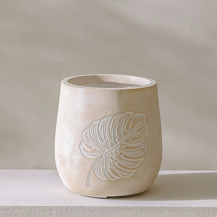 Small Leaf Design Fibre Clay Planter – Lightweight, Durable Pot for Tabletop, Balcony & Garden Plants in Homes & Offices – 21.5×21.5×22 cm