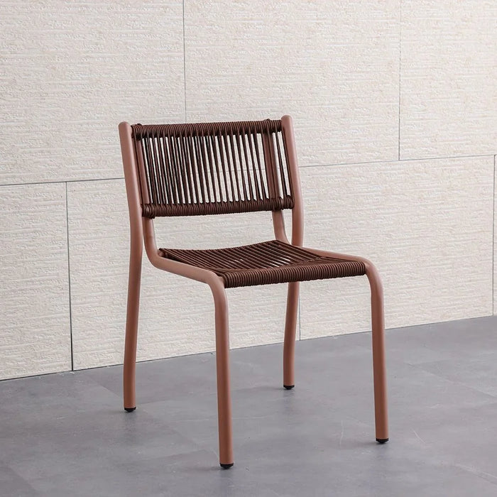 The Loom Chair Without Arm  Outdoor Garden Chair | All-Weather Garden Seating |  One Seater Stool Modern Outdoor Furniture For Indoor/ Outdoor 51x58x79cm-Brown/Red